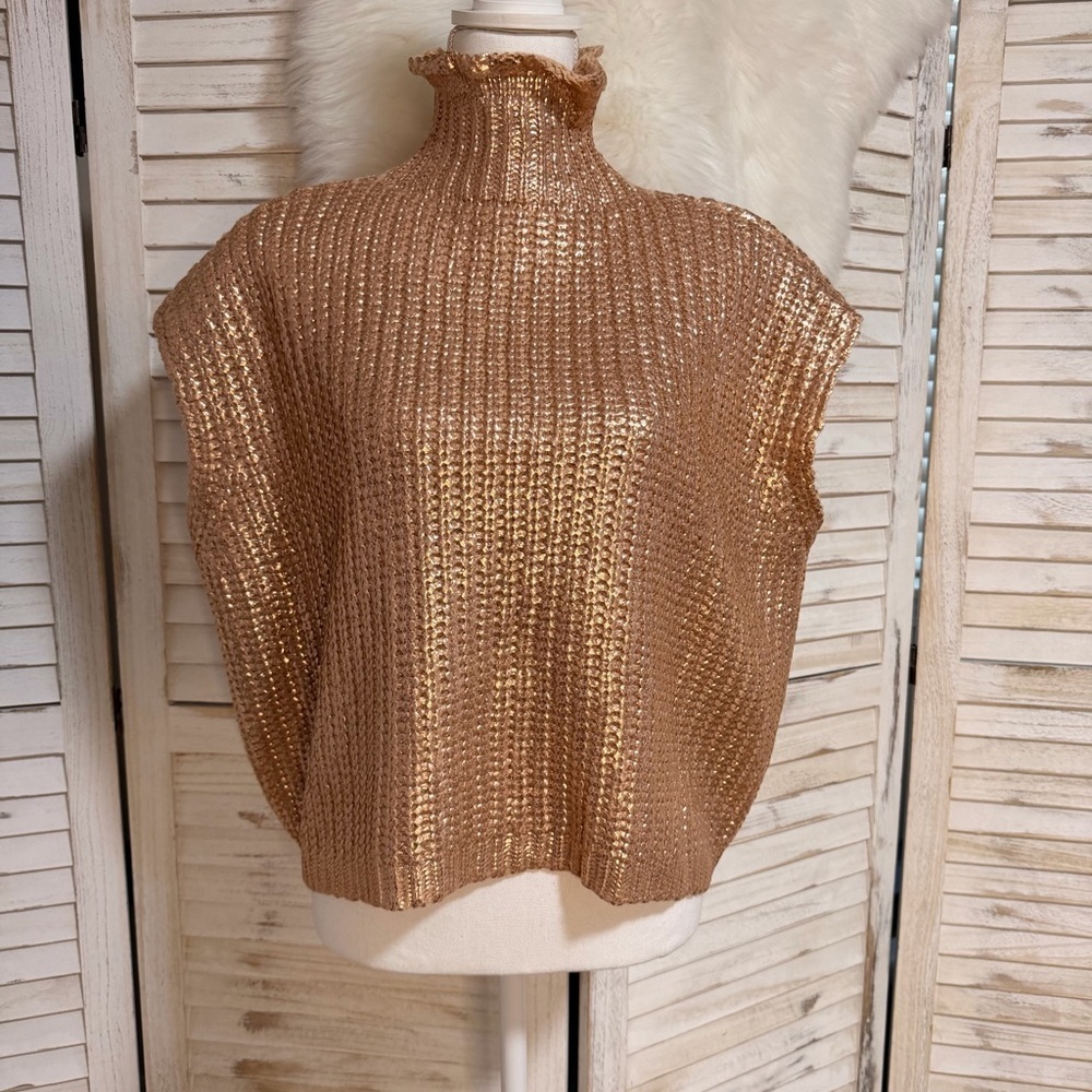 She + Sky Shimmering Gold Turtleneck Sweater - Picture 5 of 12